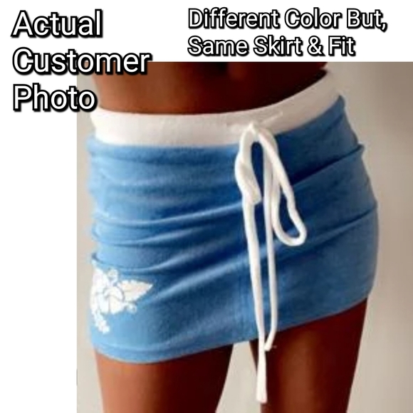 Terry Cloth Mini Skirt With Hibiscus Flower/Tropical Flower Green & White Large - Picture 8 of 8